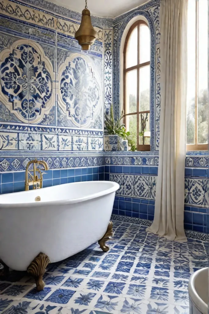 Mediterranean bathroom with handpainted tiles