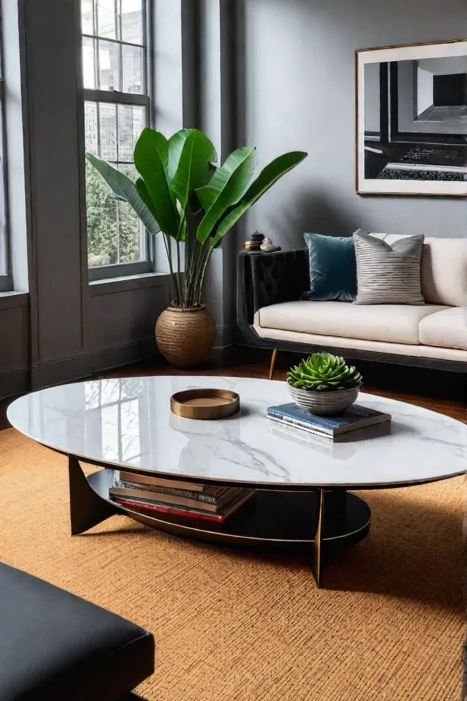 Midcentury modern living room with a stylish coffee table
