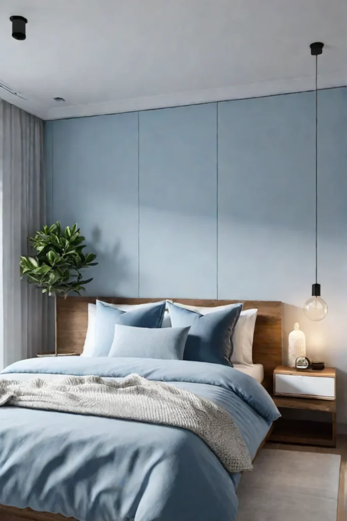 Minimalist bedroom blue and white natural textures