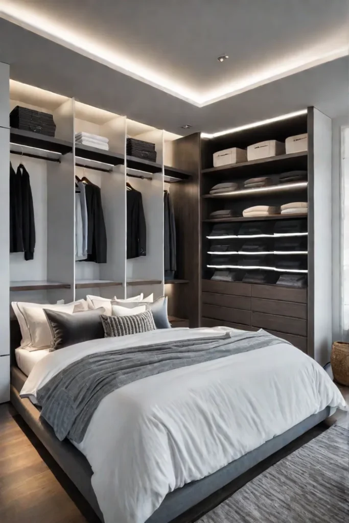 Minimalist bedroom with ample storage