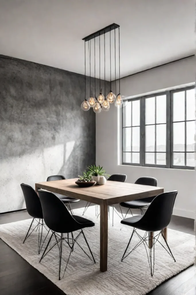 Minimalist dining room with abstract art