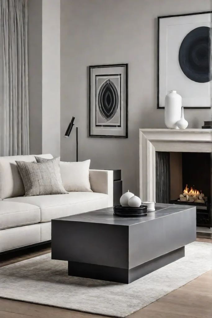 Minimalist living room abstract sculpture black and white decor
