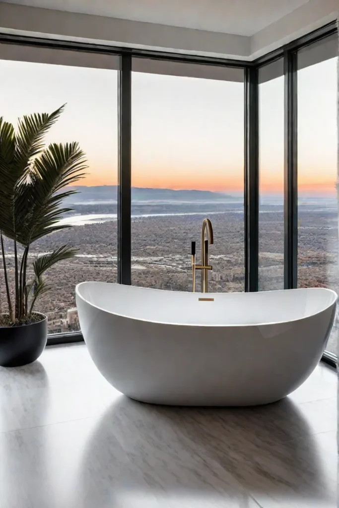 Modern bathroom with city views and budgetfriendly materials