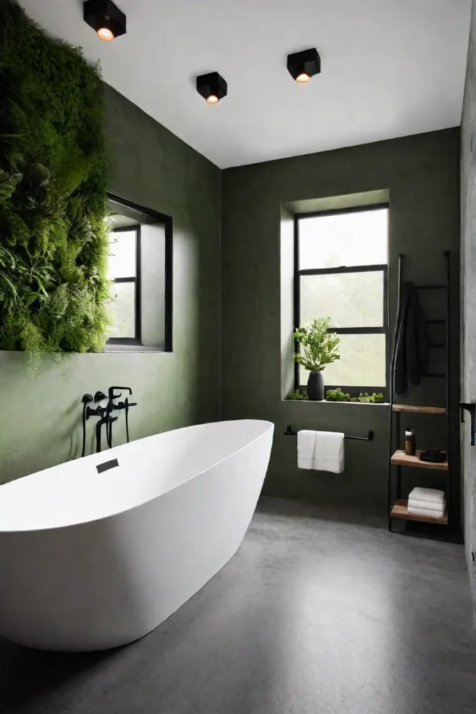 Modern bathroom with green wall and natural light