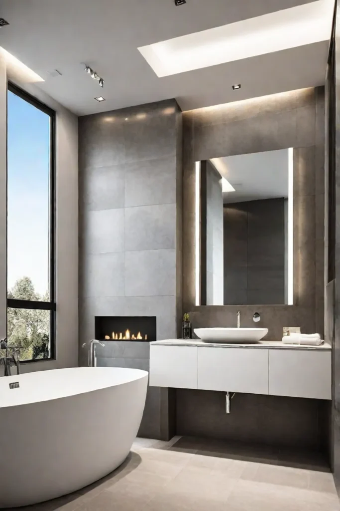 Modern bathroom with sustainable porcelain tiles produced using lowimpact methods