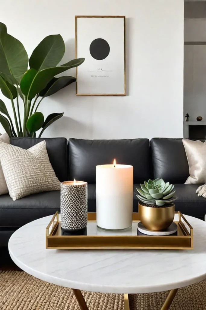 Modern coffee table styling with Rule of Three