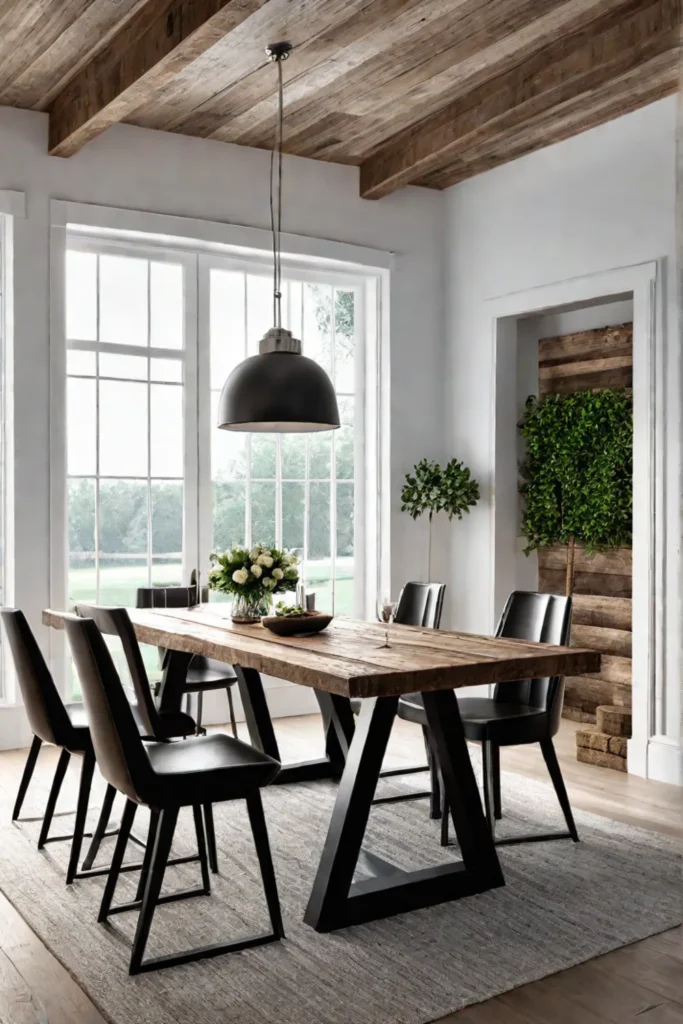 Modern farmhouse dining room reclaimed barn wood table rustic simplicity