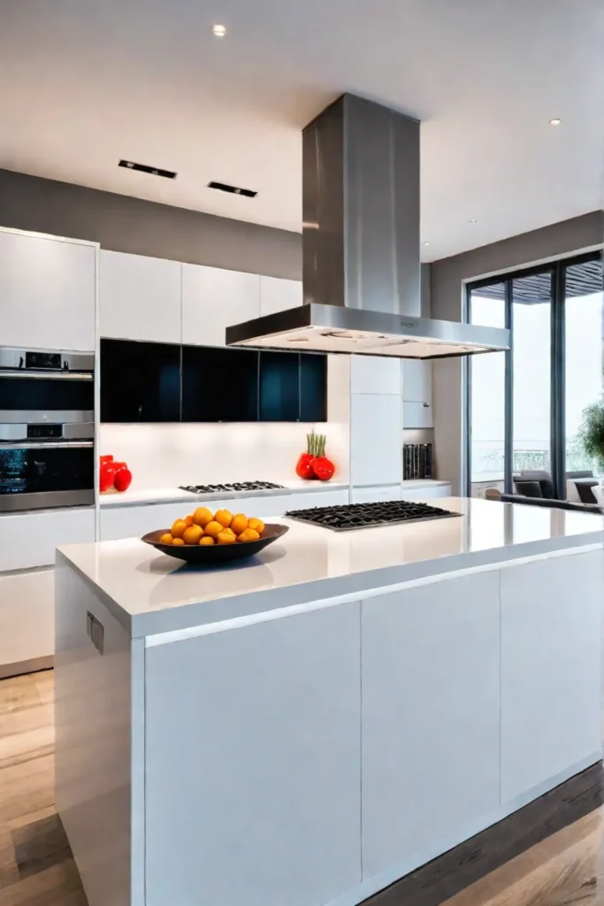 Modern kitchen design with a focus on clean lines and vibrant color