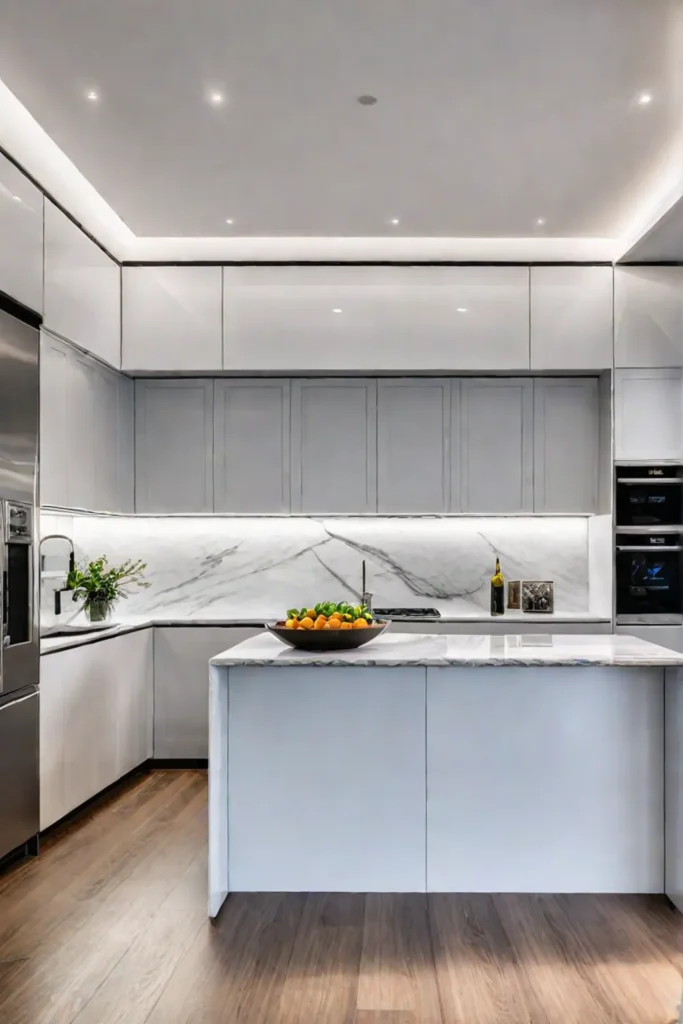 Modern kitchen with layered lighting
