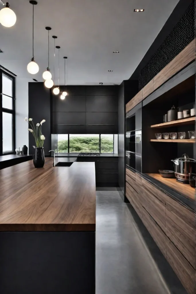 Modern kitchen with wood and concrete