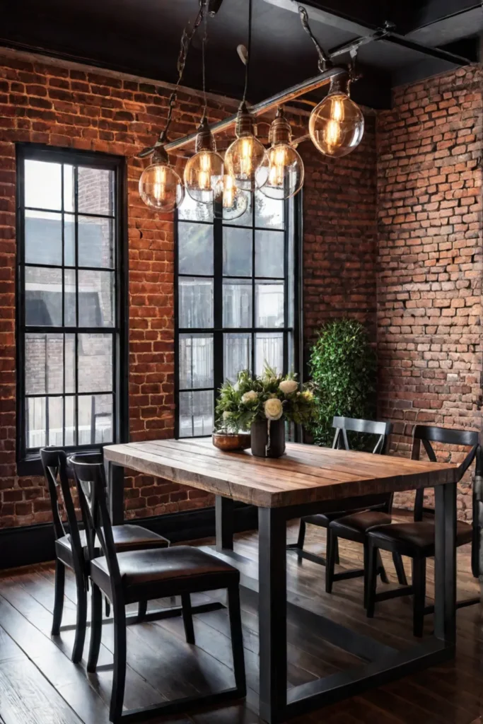 Moody and stylish dining area with metal and wood