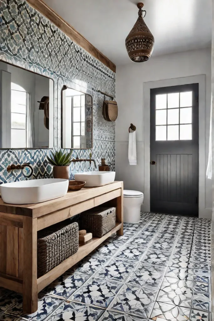 Moroccaninspired patterned tiles add character to a bohemian bathroom