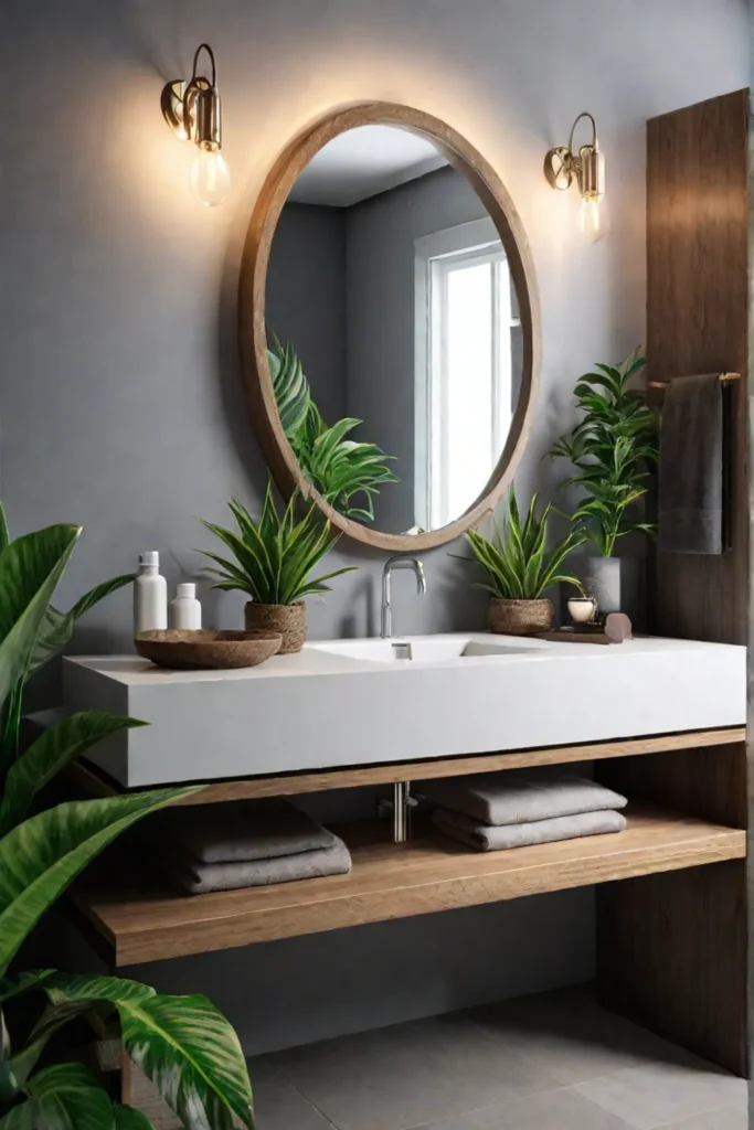 Natural materials in a small bathroom for a serene ambiance