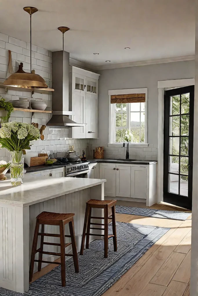 Open and airy small kitchen with easy traffic flow