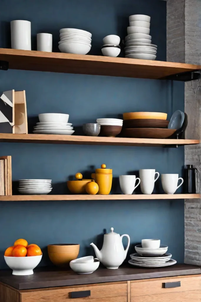 Open shelving in a minimalist kitchen