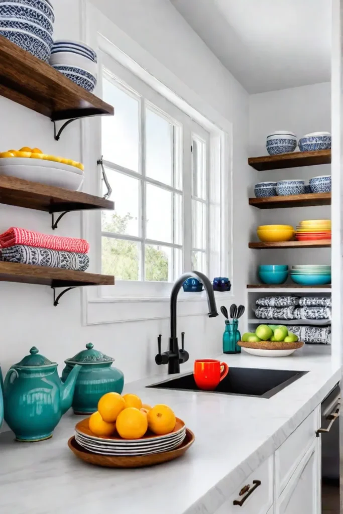 Organized cottage kitchen with colorful accents