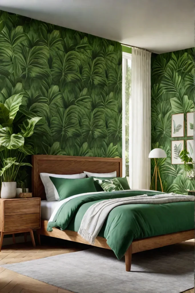 Refreshing green bedroom inspired by nature