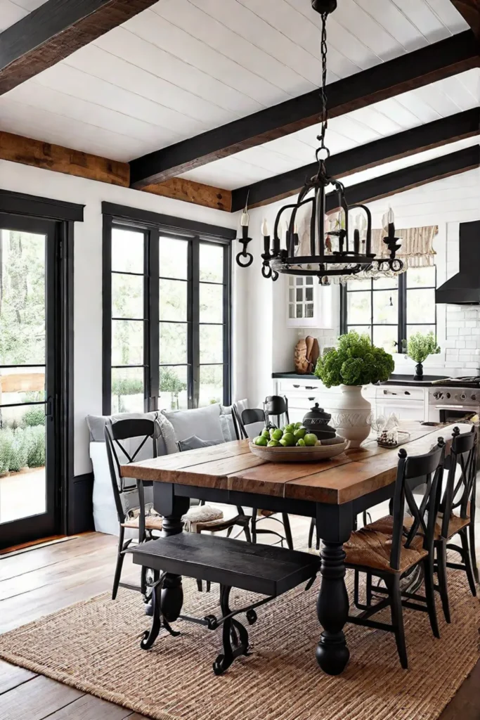 Rustic cottage kitchen with chandelier