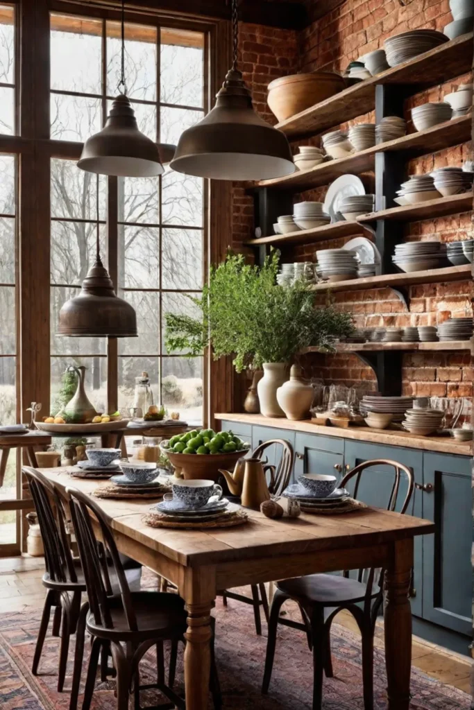Rustic cottage kitchen with dining area