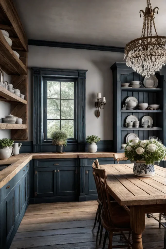 Rustic cottage kitchen with distressed cabinets
