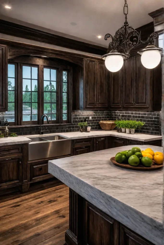 Rustic kitchen with butcher block countertop and warm wood tones
