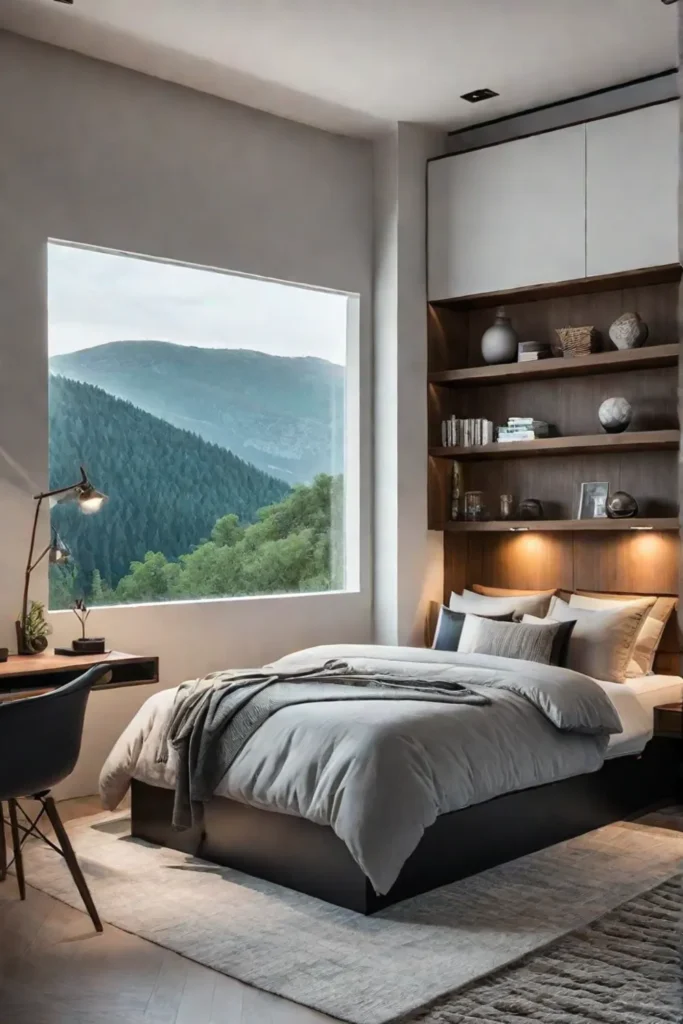 Serene and spacious small bedroom with a focus on simplicity and functionality