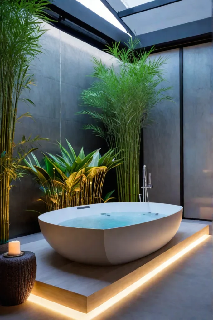 Serene bathroom with Japanese soaking tub and smart features