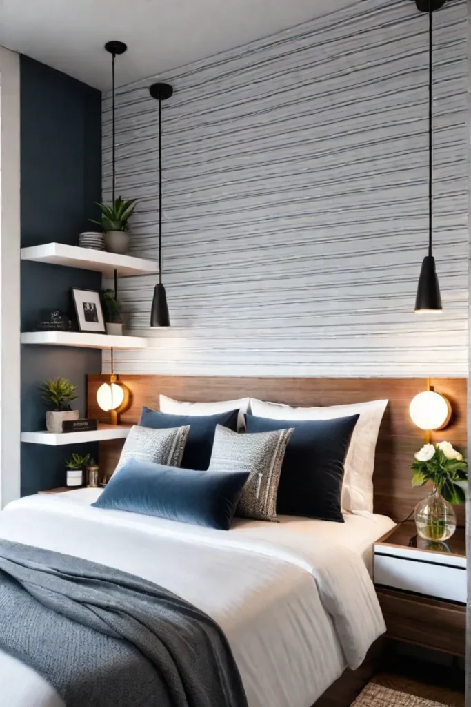 Small bedroom using visual tricks to create depth and a stylish atmosphere