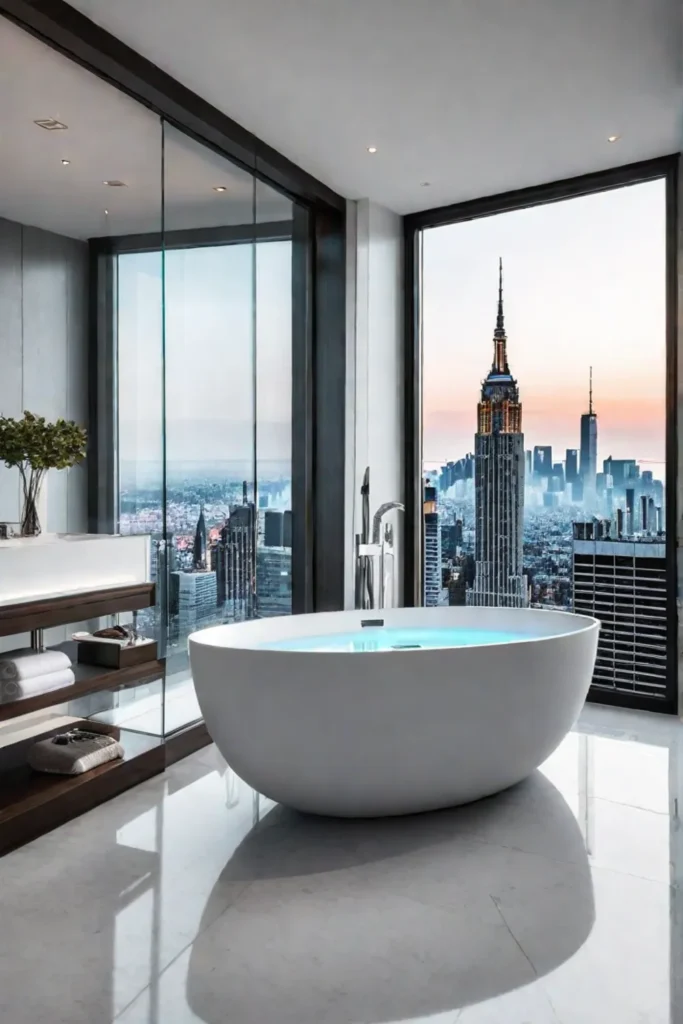 Smart bathroom with city view and chromatherapy lighting