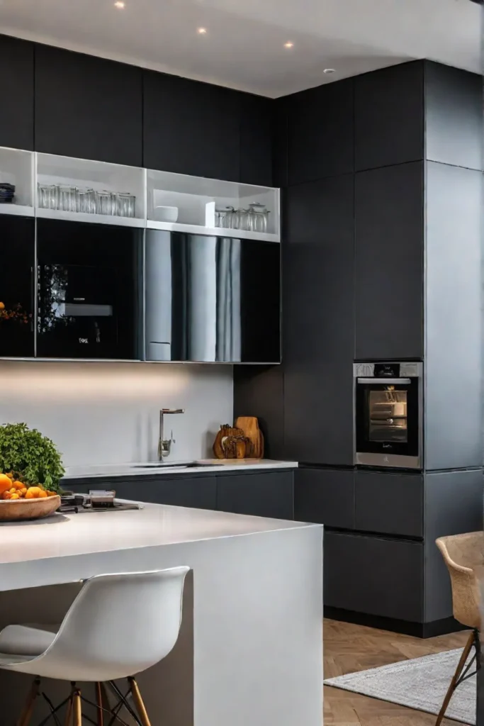 Spacesaving kitchen with integrated appliances
