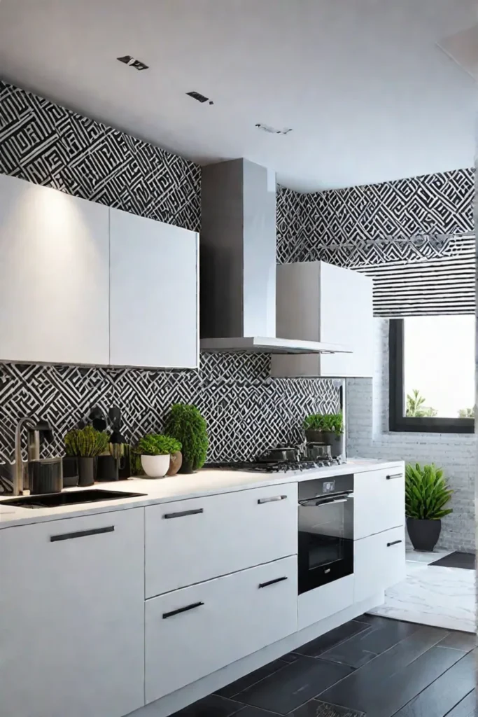 Stenciled kitchen cabinets Geometric kitchen design