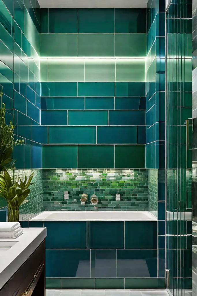 Stylish bathroom design with blue and green tile mix