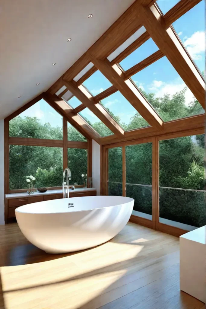 Sundrenched bathroom with natural light and solarpowered lighting