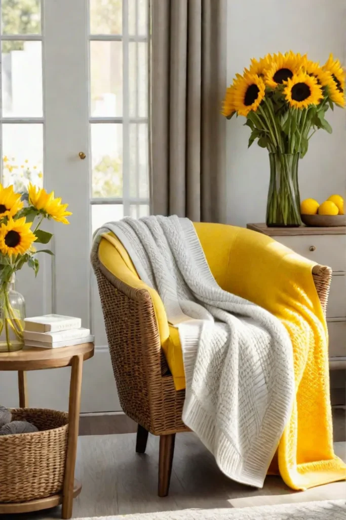 Sunny yellow bedroom with cheerful decor