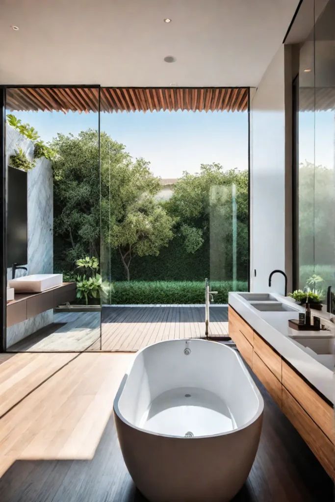 Sustainable bathroom design with natural materials and indooroutdoor living