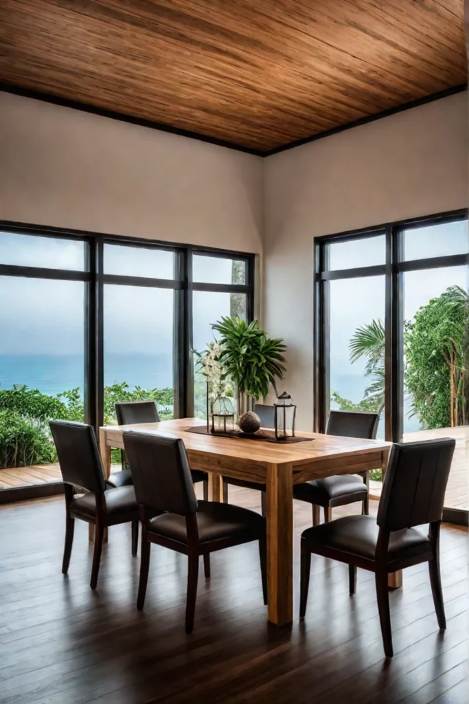 Sustainable dining room bamboo furniture natural light
