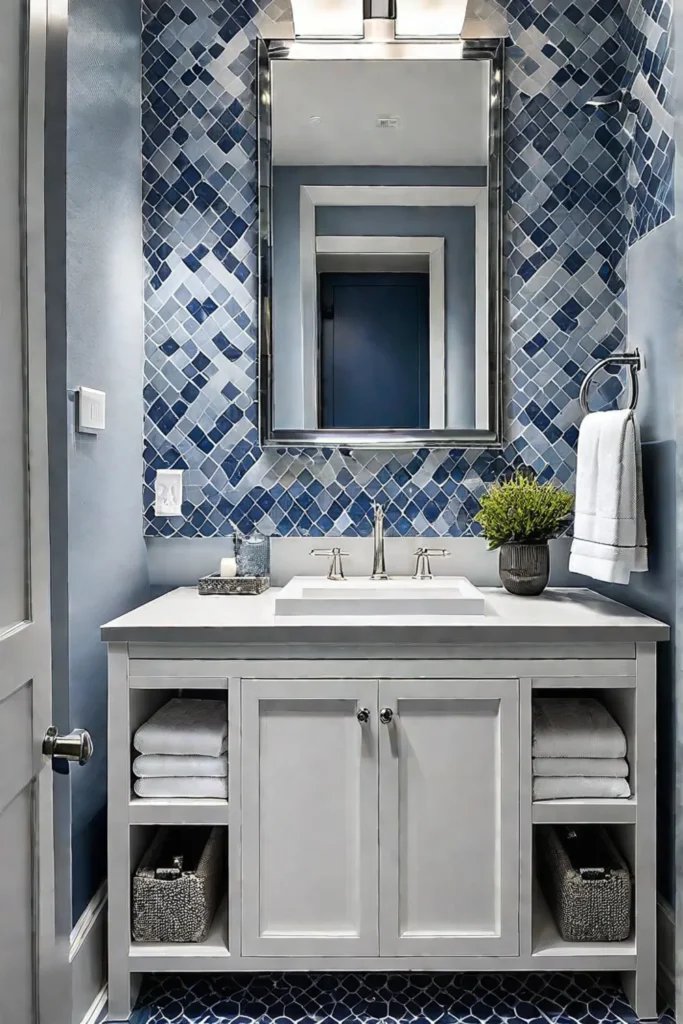 Transitional bathroom with a focus on patterned tiles and a modern aesthetic