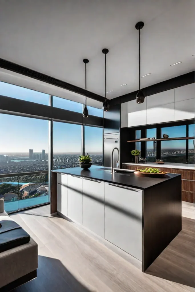 Upscale Ushaped kitchen with cityscape view