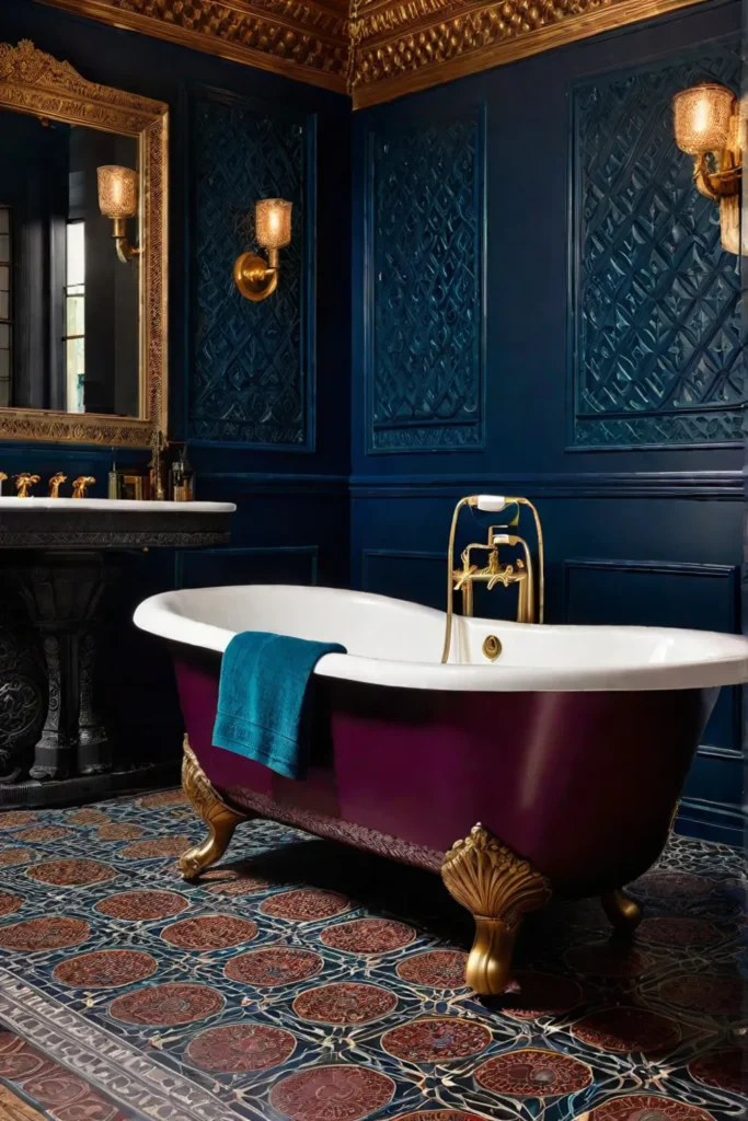 Victorian bathroom with encaustic tiles and a clawfoot tub