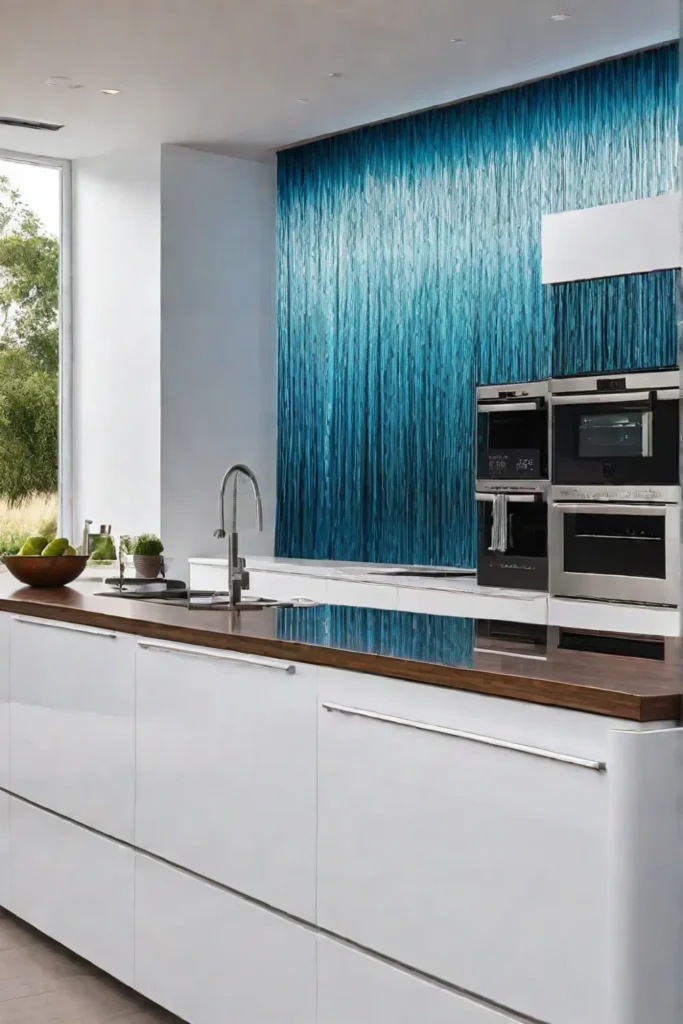 Waterfall edge countertop made from sustainable recycled materials