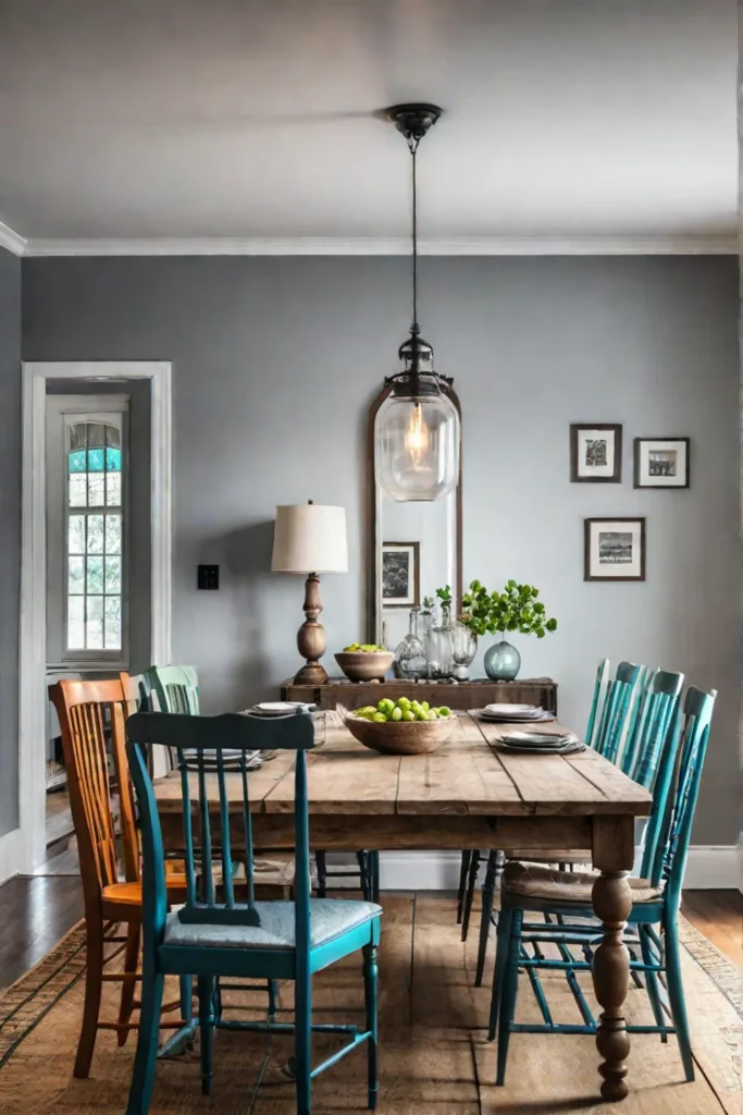 Charming farmhouse dining room with wood table