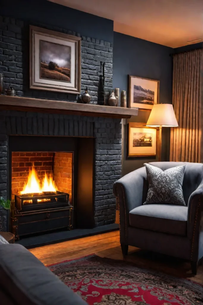 Comfortable armchair brick fireplace