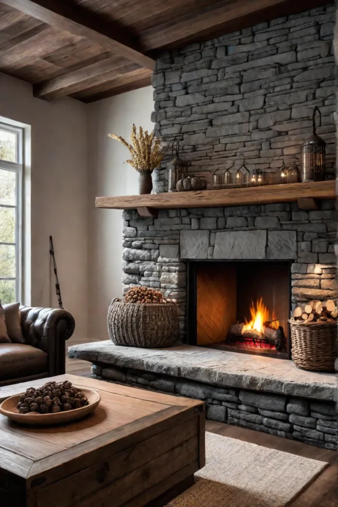 Cozy fireplace natural textures