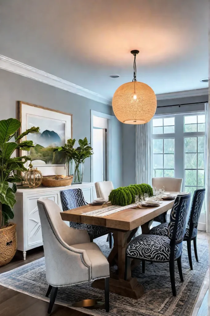 Eclectic dining room mixed patterns bold colors