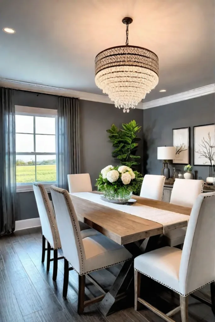 Elegant dining room whitewashed furniture chandelier