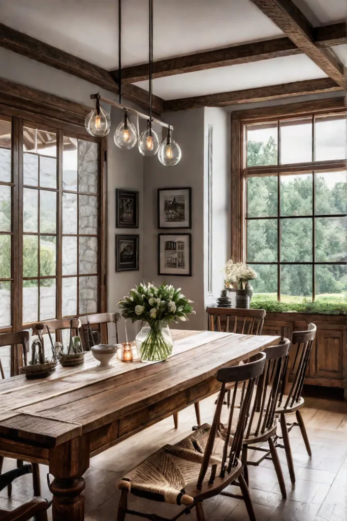 Farmhouse dining room with reclaimed wood table