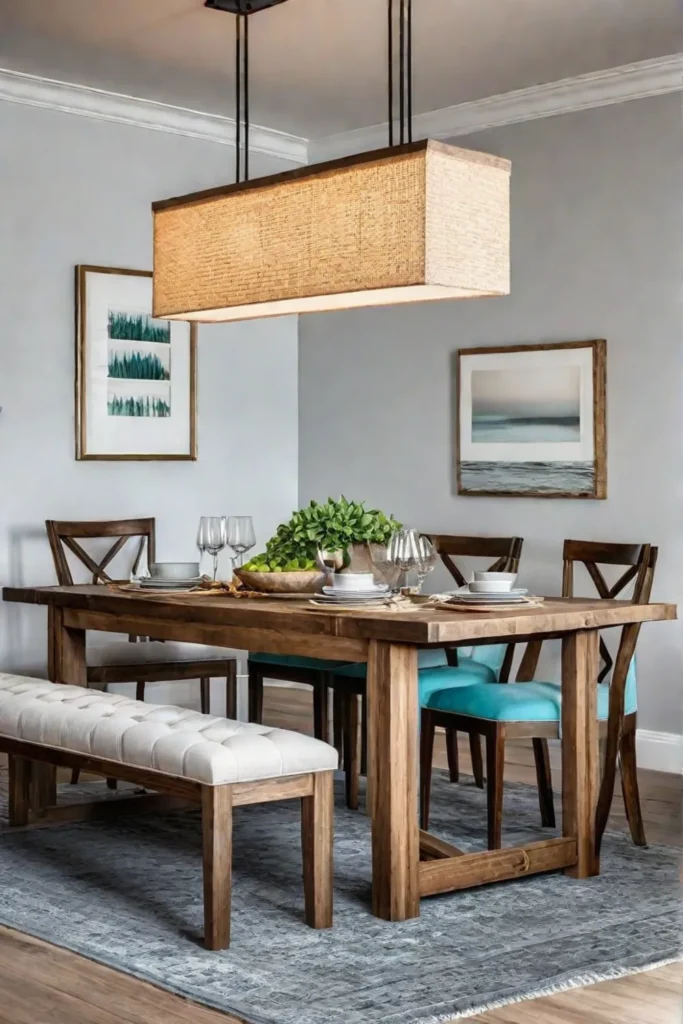 Modern farmhouse dining room reclaimed wood table mixed seating