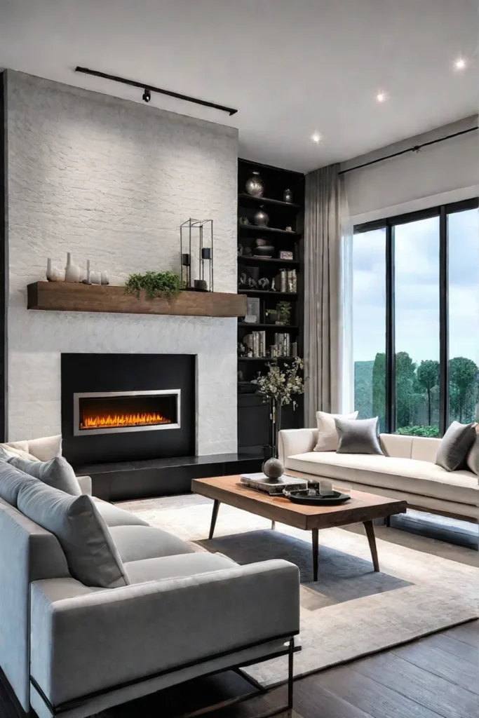 Modern farmhouse living room sleek fireplace