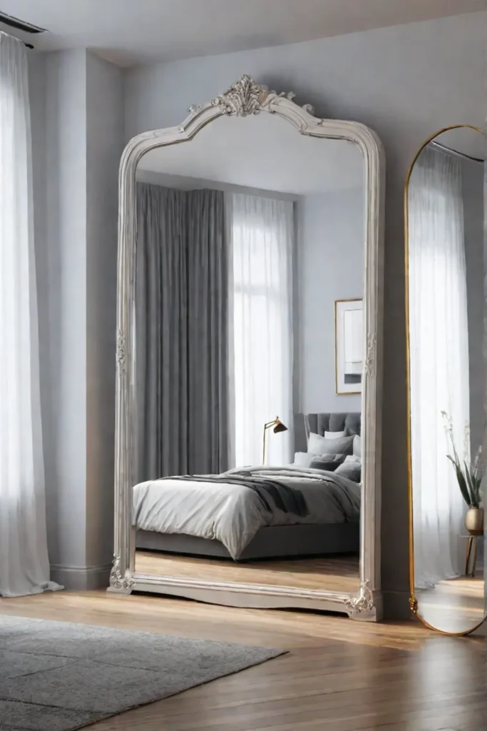 Bedroom with illusion of space through mirrors and light