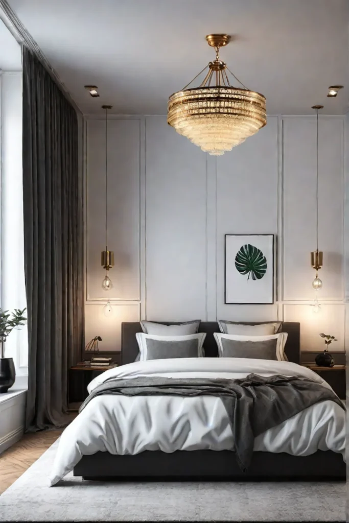 Layered lighting creating spaciousness in a bedroom